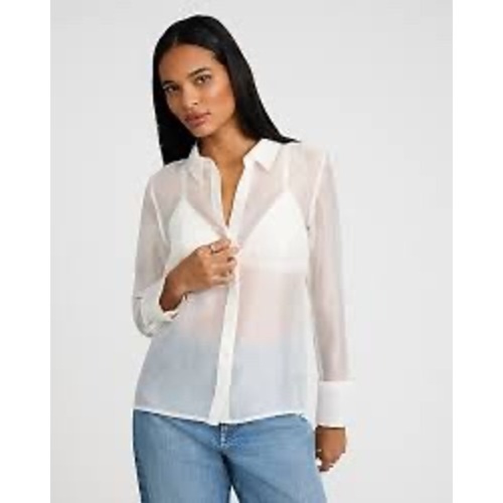 Abercrombie & Fitch Sheer White Button Up Shirt Size M